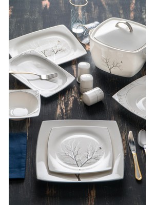 Acar Rosemary Silver 12 Kişilik 60 Parça Porselen Yemek Takımı