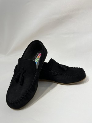 Best Shoes Önü Püsküllü Siyah Süet Çocuk Corcık Ayakkabı