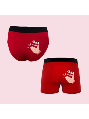 Kutulu Şaplak Tasarımlı Kadın Külot ve Erkek Boxer Ikili Set