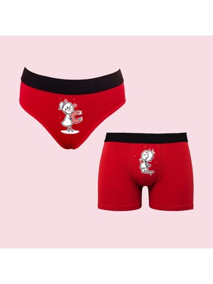 Kutulu Sevgili Mıknatıs Tasarımlı Eğlenceli Kadın Külot ve Erkek Boxer Ikili Set