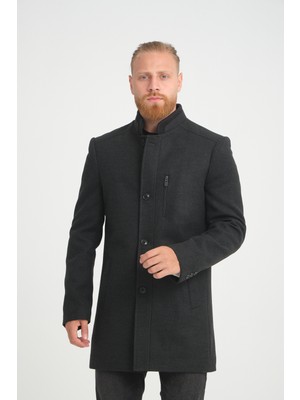Wise Erkek Antrasit Dik Yaka Kaşmir Kumaş Kalın Kaban Uzun Kol Düz Desenli Şık Tasarım