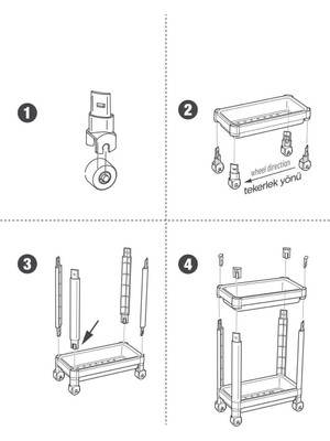 Tıkla Sende 2 Katlı Beyaz Tekerlekli Düzenleyici Banyo Rafı Mutfak Tezgah ve Evye Altı Deterjanlık Raf