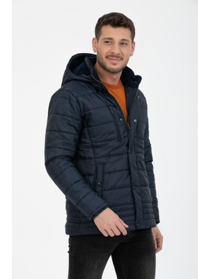 Erkek Kapüşonlu Içi Polarlı %100 Polyester Şişme Mont
