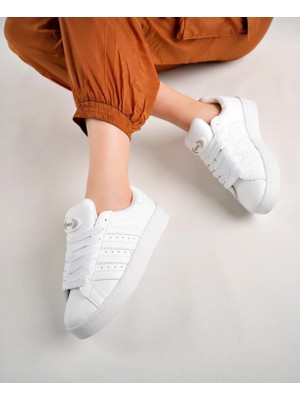 Unisex Klasik Bağcıklı Ortopedik Spor Sneaker Ayakkabı-Beyaz