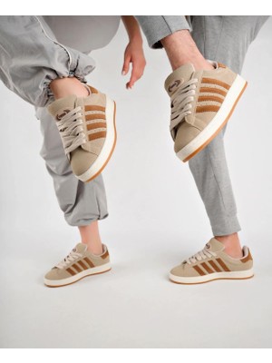 Homiro Unisex Klasik Bağcıklı Ortopedik Spor Sneaker Ayakkabı-Bej