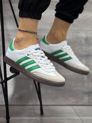 Bağcıklı Unisex Spor Sneaker Ayakkabı-Beyaz-Yeşil