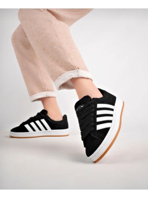Homiro Unisex Klasik Bağcıklı Ortopedik Spor Sneaker Ayakkabı Siyah-Beyaz Düz Taban Konforlu Kullanım