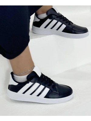 Cilt Günlük Rahat Sneaker-Siyah-Beyaz