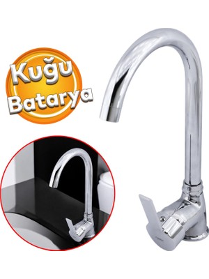 Badem10 Banyo Lavabo Mutfak Musluk Krom Evye Bataryası Mix Sıcak Soğuk Su Girişli Kuğu Çeşme Krom Renk