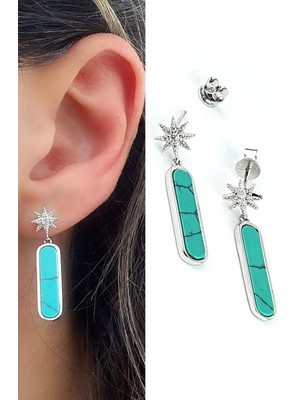 Ose Shop Turkuaz Taşlı Italyan 925 Ayar Gümüş  Küpe