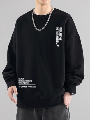 Altamira Erkek Believe Baskılı Oversize Bisiklet Yaka Sweatshirt