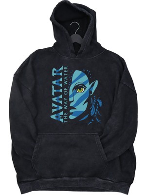 Fuddy Moda Unisex The Way Of The Water Baskılı Kapüşonlu Yıkamalı Sweatshirt, Oversize Avatar Retro Hoodie
