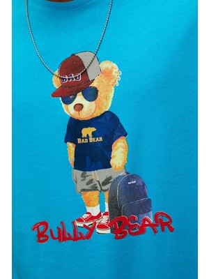 Bad Bear Bull Erkek Baskılı Bisiklet Yaka Tshirt 22.01.07.004