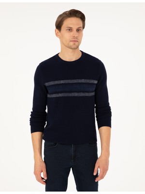 Pierre Cardin Erkek Lacivert Slim Fit Bisiklet Yaka Triko Kazak 50296875-VR033