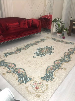 Carpet Cover Sultan Yeşili Model Ipek Kadife Lastikli Halı Örtüsü