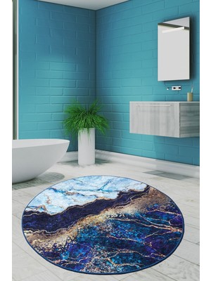 Chilai Home Ocean Djt Çap 120 cm Banyo Halısı, Paspas Kaymaz Tabanlı