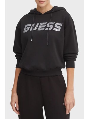 Guess Cecilia Taşlı Pamuklu Regular Fit Crop Sweat V4BQ25KC3D2 Bayan Sweat V4BQ25 KC3D2 Jblk