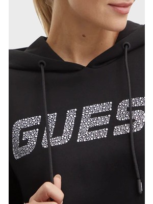 Guess Cecilia Taşlı Pamuklu Regular Fit Crop Sweat V4BQ25KC3D2 Bayan Sweat V4BQ25 KC3D2 Jblk