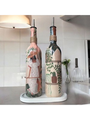 Mes Reves Design Siyahi Kadın ve Kaktüs Desenli Özel Tasarım Yağdanlık-Sirkelik Sosluk Seti- Ev ve Mutfak Dekoru