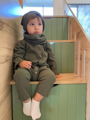 Merra Kids Unisex Bere Boyunluklu Tulum Haki Yeşili