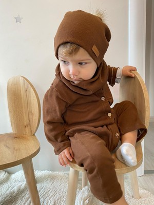 Merra Kids Unisex Bere Boyunluklu Tulum Kahverengi