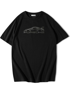 BRZ Collection Oversize Porsche Kristal Taş Baskılı T-Shirt