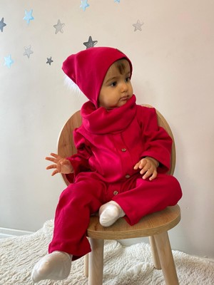 Merra Kids Unisex Bere Boyunluklu Tulum Kırmızı