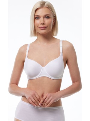 Malabadi Kadın Beyaz Toparlayıcı Dolgusuz Kaplı Balenli Sütyen 814