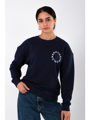 Happy Days Relaxed Fit Sweatshirt Kadın - Lacivert