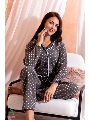 Nisanca Kadın Kışlık Welsoft Peluş Polar  Düğmeli Pijama Takımı