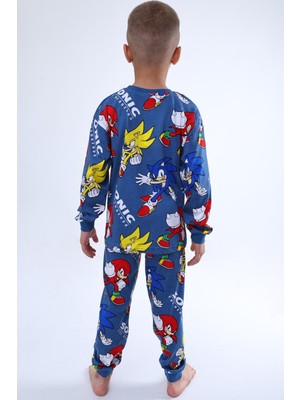 Erkek Çocuk Sonic Desenli Pijama Takımı - Mavi