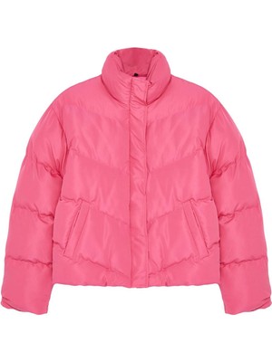 FRM Kadın Moda Şık Regular Dik Yaka Standart Düz Astarlı Regular Su Itici Şişme Mont