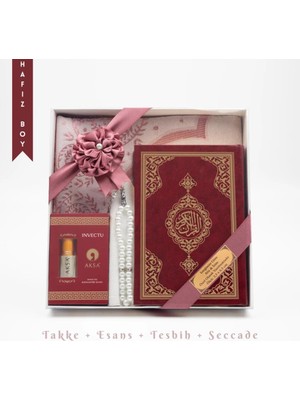 Hayrat Neşriyat Takke + Esans + Tesbih + Seccade + Kuran Hediye Seti (Hafız Boy, Bordo)