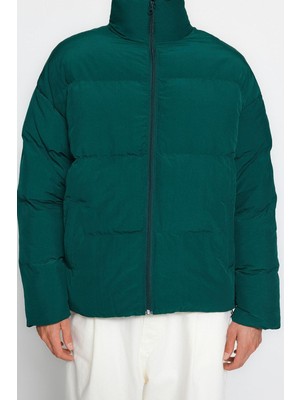 Unisex Moda Şık Bol Dik Yaka Standart Düz Astarlı Oversize Fit Dik Yaka Şişme Kışlık Mont