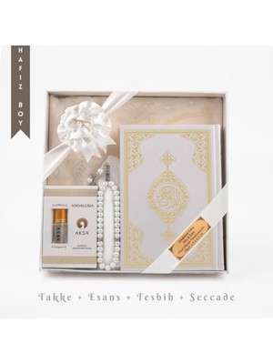 Hayrat Neşriyat Takke + Esans + Tesbih + Seccade + Kuran Hediye Seti (Hafız Boy, Beyaz)