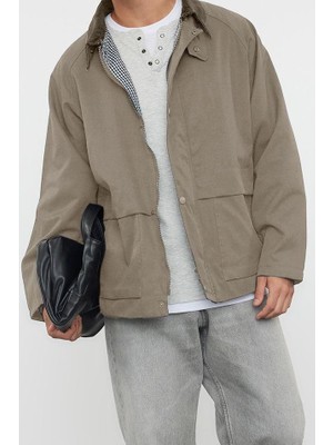 Ersefa Tasarım Düz Astarlı Yaka Standart Regular Ceket Unisex Regular Fit Kadife Yaka Detaylı Mont