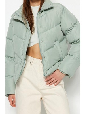 Ersefa Tasarım Düz Astarlı Yaka Standart Regular Dik Kadın Regular Su Itici Şişme Mont