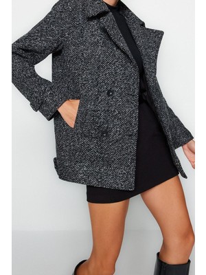 Ersefa Tasarım Kırçıllı Astarlı Yaka Midi Oversize Ceket Kadın Oversize Geniş Kesim Kırçıllı Kaşe Kaban