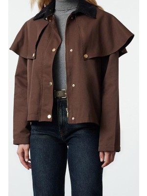 Ersefa Tasarım Düz Astarlı Yaka Standart Oversize Gömlek Kadın Omuz ve Yaka Detaylı Ince Ceket Mont