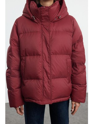 Ersefa Tasarım Düz Astarlı Yaka Standart Oversize Kapüşonlu Kadın Kapüşonlu Kaz Tüylü Su Iticili Şişme Mont