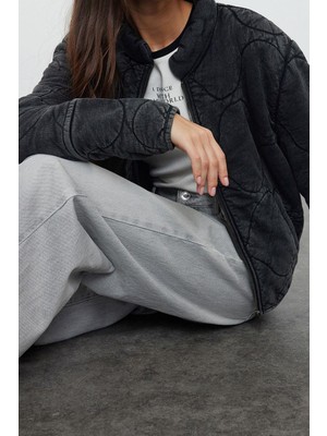 Ersefa Tasarım Düz Astarlı Yaka Standart Bol Hakim Kadın Yıkamalı Pamuklu Kapitone Şişme Mont