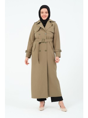Evin Kadın Büyük Beden Cotton Kumaş Kemerli Trençkot