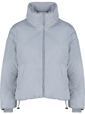 FRM Kadın Moda Şık Oversize Dik Yaka Standart Düz Astarlı Oversize Su Itici Şişme Kapitone Mont