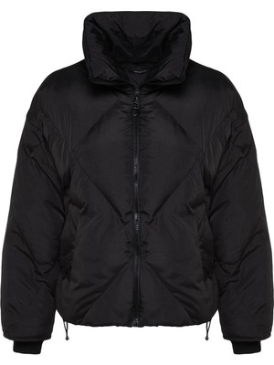 FRM Kadın Moda Şık Oversize Dik Yaka Standart Düz Astarlı Oversize Su Itici Şişme Kapitone Mont
