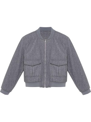 FRM Kadın Moda Şık Regular Hakim Yaka Standart Düz Astarlı Kaşe Bomber Ceket Mont