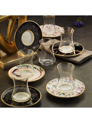 Sandro Moreno 1453 Desen Yağmuru Gold 12 Parça 6 Kişilik Çay Seti 110 ml