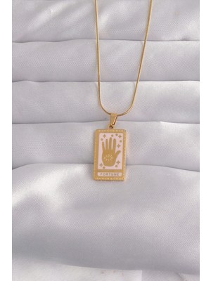 Clariss 316L Çelik Gold Renk Pembe Mineli El Figür Tarot Kolye