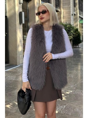 Füme Yumuşak Doku Astarlı Kadın Yelek MG2238