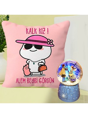 Md Kalk Kız Alem Beybi Görsün Yastık & Kış Masalı Işıklı Müzikli Kar Küresi