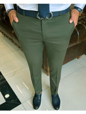 Italyan Kesim Slim Fit Yeşil Kumaş Pantolon T12077